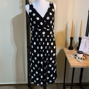 Chaps Black and White Polka Dot Dress size L
